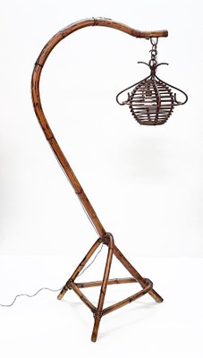 Mid-Century Italian Bamboo and Rattan Floor Lamp, 1950s-JDR-1125591