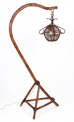 Mid-Century Italian Bamboo and Rattan Floor Lamp, 1950s-JDR-1125591