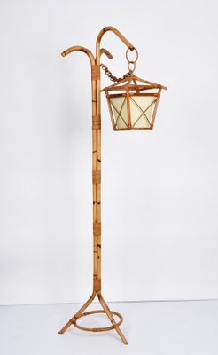 Mid-Century Italian Bamboo and Rattan Floor Lamp with Tripod Base, 1950s-JDR-1125443