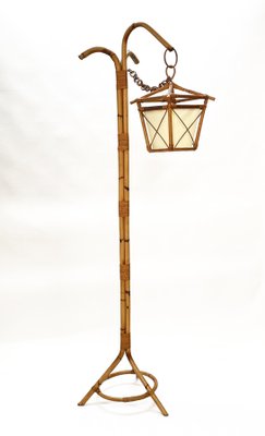 Mid-Century Italian Bamboo and Rattan Floor Lamp with Tripod Base, 1950s-JDR-1125443