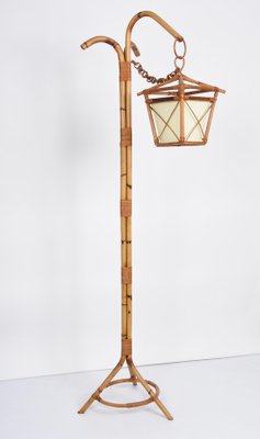 Mid-Century Italian Bamboo and Rattan Floor Lamp with Tripod Base, 1950s-JDR-1125443