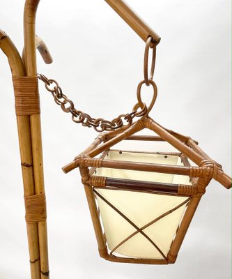 Mid-Century Italian Bamboo and Rattan Floor Lamp with Tripod Base, 1950s-JDR-1125443