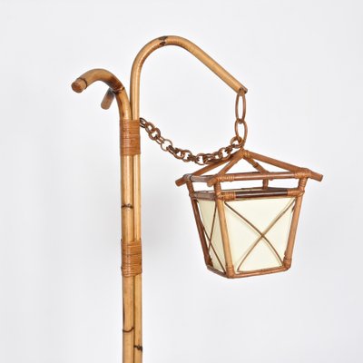 Mid-Century Italian Bamboo and Rattan Floor Lamp with Tripod Base, 1950s-JDR-1125443