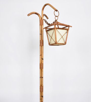 Mid-Century Italian Bamboo and Rattan Floor Lamp with Tripod Base, 1950s-JDR-1125443