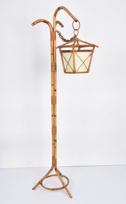 Mid-Century Italian Bamboo and Rattan Floor Lamp with Tripod Base, 1950s-JDR-1125443