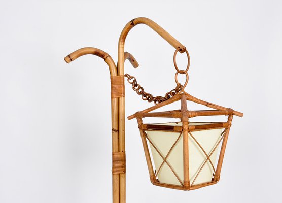 Mid-Century Italian Bamboo and Rattan Floor Lamp with Tripod Base, 1950s-JDR-1125443