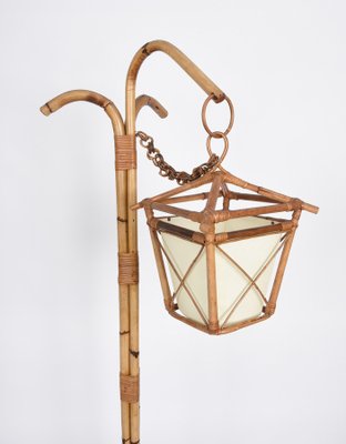 Mid-Century Italian Bamboo and Rattan Floor Lamp with Tripod Base, 1950s-JDR-1125443