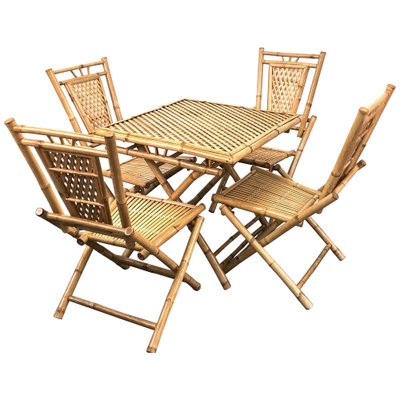 Mid-Century Italian Bamboo and Rattan Foldable Table and Four Chairs, 1960s, Set of 5-JDR-1126160