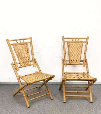 Mid-Century Italian Bamboo and Rattan Foldable Table and Four Chairs, 1960s, Set of 5-JDR-1126160