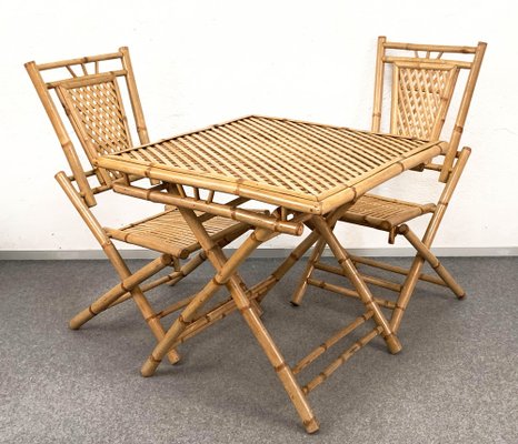 Mid-Century Italian Bamboo and Rattan Foldable Table and Four Chairs, 1960s, Set of 5-JDR-1126160