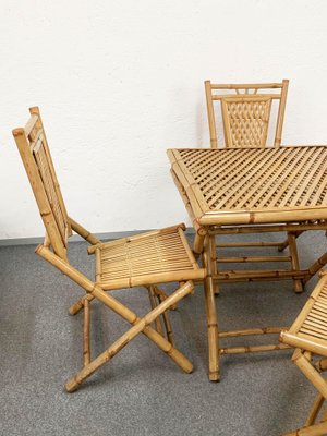 Mid-Century Italian Bamboo and Rattan Foldable Table and Four Chairs, 1960s, Set of 5-JDR-1126160