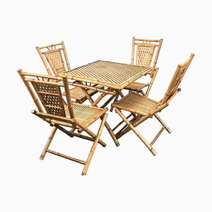 Mid-Century Italian Bamboo and Rattan Foldable Table and Four Chairs, 1960s, Set of 5-JDR-1126160