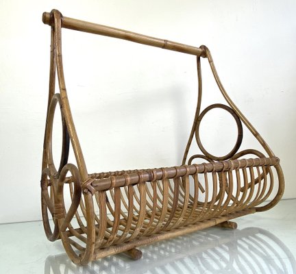 Mid-Century Italian Bamboo and Rattan Magazine Holder, 1960s-WZZ-1263537