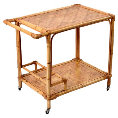 Mid-Century Italian Bamboo and Rattan Rectangular Serving Trolley, 1960s-JDR-1210070