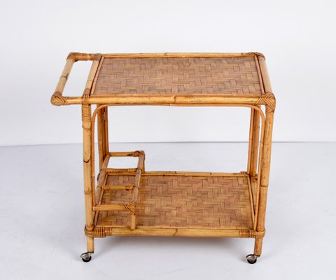 Mid-Century Italian Bamboo and Rattan Rectangular Serving Trolley, 1960s-JDR-1210070