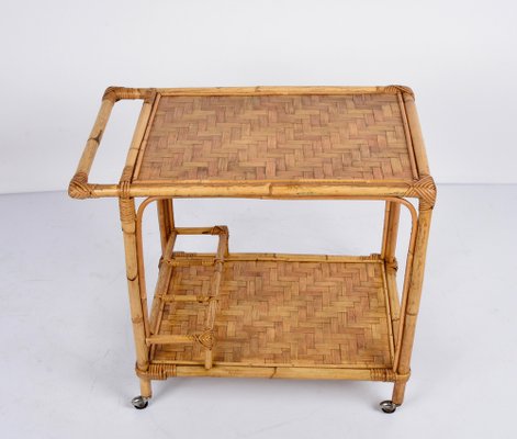 Mid-Century Italian Bamboo and Rattan Rectangular Serving Trolley, 1960s-JDR-1210070