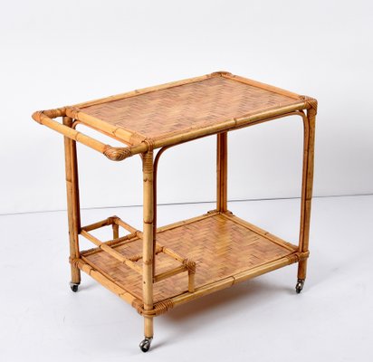 Mid-Century Italian Bamboo and Rattan Rectangular Serving Trolley, 1960s-JDR-1210070