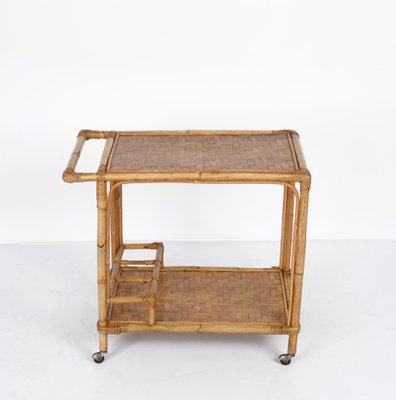 Mid-Century Italian Bamboo and Rattan Rectangular Serving Trolley, 1960s-JDR-1210070