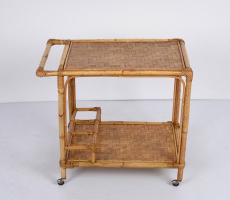 Mid-Century Italian Bamboo and Rattan Rectangular Serving Trolley, 1960s-JDR-1210070