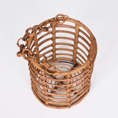 Mid-Century Italian Bamboo and Rattan Round Magazine Rack, 1960s-JDR-1125626