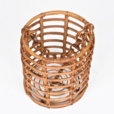 Mid-Century Italian Bamboo and Rattan Round Magazine Rack, 1960s-JDR-1125626