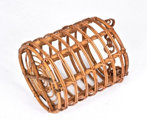 Mid-Century Italian Bamboo and Rattan Round Magazine Rack, 1960s-JDR-1125626