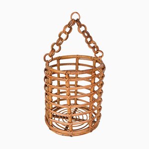 Mid-Century Italian Bamboo and Rattan Round Magazine Rack, 1960s-JDR-1125626