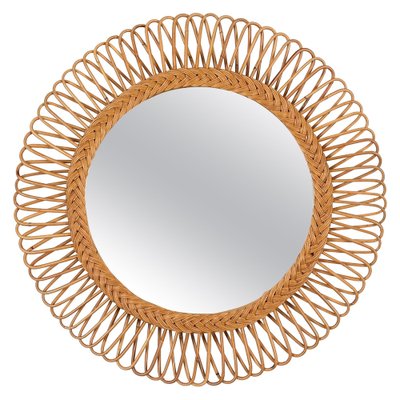 Mid-Century Italian Bamboo and Wicker Round Mirror by Franco Albini, 1960s-JDR-1771648