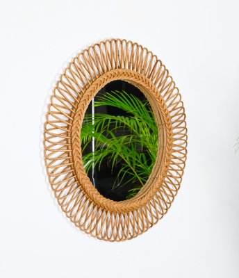 Mid-Century Italian Bamboo and Wicker Round Mirror by Franco Albini, 1960s-JDR-1771648