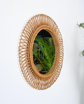 Mid-Century Italian Bamboo and Wicker Round Mirror by Franco Albini, 1960s-JDR-1771648