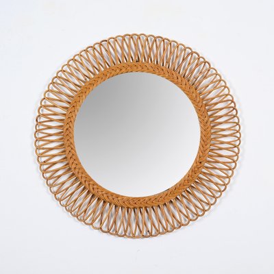 Mid-Century Italian Bamboo and Wicker Round Mirror by Franco Albini, 1960s-JDR-1771648