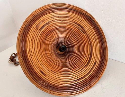 Mid-Century Italian Bamboo Rattan and Brass Pendant Lamp, 1970s-VNE-1189072