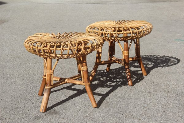 Mid-Century Italian Bamboo Stools, 1950s, Set of 2-EH-1180593