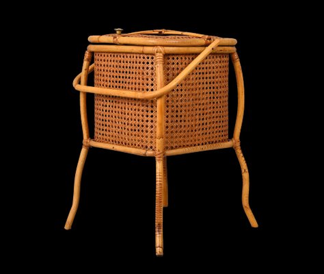 Mid-Century Italian Bamboo, Wicker and Vienna Straw Cubic Magazine Basket, 1960s-JDR-1257979