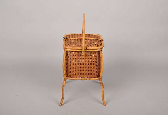 Mid-Century Italian Bamboo, Wicker and Vienna Straw Cubic Magazine Basket, 1960s-JDR-1257979