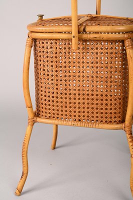 Mid-Century Italian Bamboo, Wicker and Vienna Straw Cubic Magazine Basket, 1960s-JDR-1257979