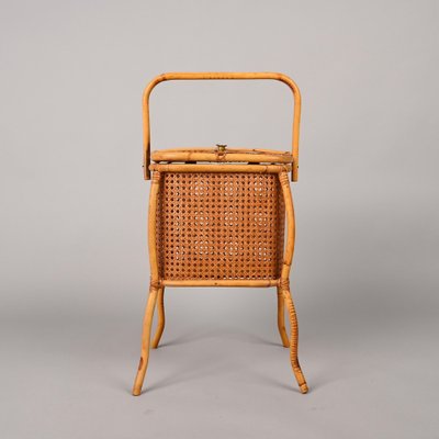 Mid-Century Italian Bamboo, Wicker and Vienna Straw Cubic Magazine Basket, 1960s-JDR-1257979