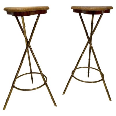 Mid-Century Italian Bar Stools in Brass, 1950s, Set of 2-KKZ-1814264