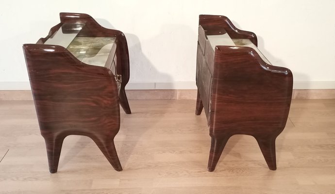 Mid-Century Italian Bedside Tables with Glass Tops in the style of Vittorio Dassi, 1950s, Set of 2-BZF-1716406