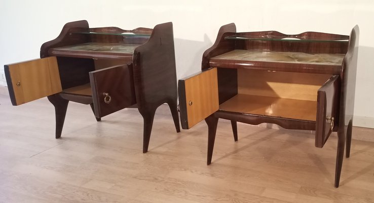 Mid-Century Italian Bedside Tables with Glass Tops in the style of Vittorio Dassi, 1950s, Set of 2-BZF-1716406