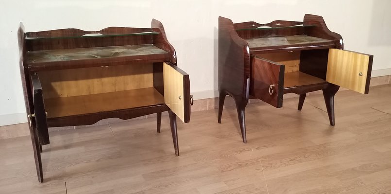 Mid-Century Italian Bedside Tables with Glass Tops in the style of Vittorio Dassi, 1950s, Set of 2-BZF-1716406