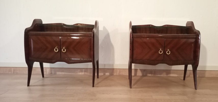 Mid-Century Italian Bedside Tables with Glass Tops in the style of Vittorio Dassi, 1950s, Set of 2-BZF-1716406