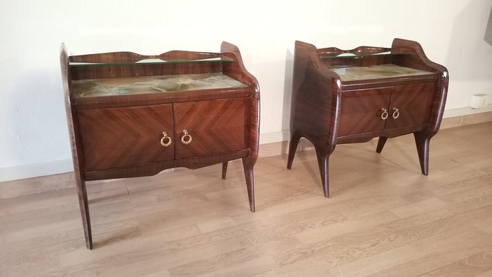 Mid-Century Italian Bedside Tables with Glass Tops in the style of Vittorio Dassi, 1950s, Set of 2-BZF-1716406