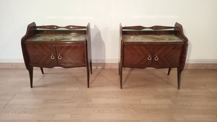 Mid-Century Italian Bedside Tables with Glass Tops in the style of Vittorio Dassi, 1950s, Set of 2-BZF-1716406