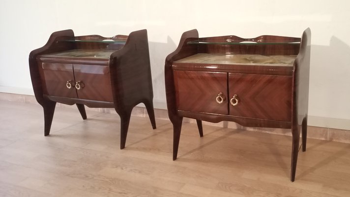 Mid-Century Italian Bedside Tables with Glass Tops in the style of Vittorio Dassi, 1950s, Set of 2-BZF-1716406