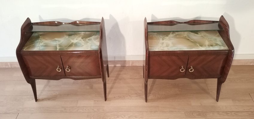 Mid-Century Italian Bedside Tables with Glass Tops in the style of Vittorio Dassi, 1950s, Set of 2-BZF-1716406