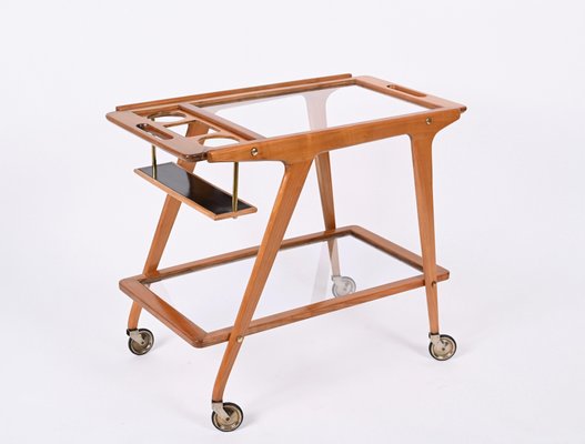 Mid-Century Italian Beech and Brass Serving Bar Cart by Franco Albini, Italy, 1950s-JDR-1352543