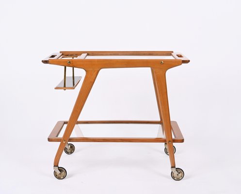 Mid-Century Italian Beech and Brass Serving Bar Cart by Franco Albini, Italy, 1950s-JDR-1352543