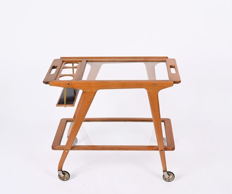 Mid-Century Italian Beech and Brass Serving Bar Cart by Franco Albini, Italy, 1950s-JDR-1352543