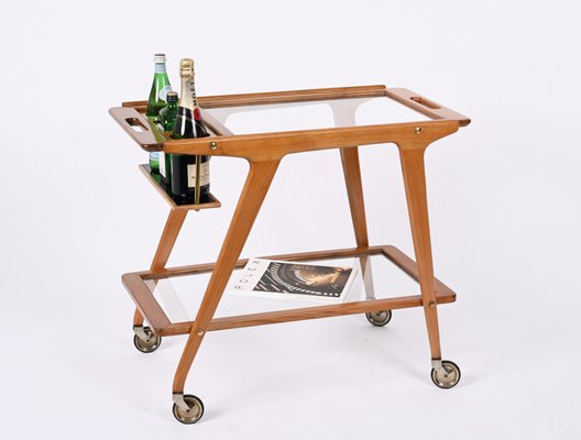 Mid-Century Italian Beech and Brass Serving Bar Cart by Franco Albini, Italy, 1950s-JDR-1352543